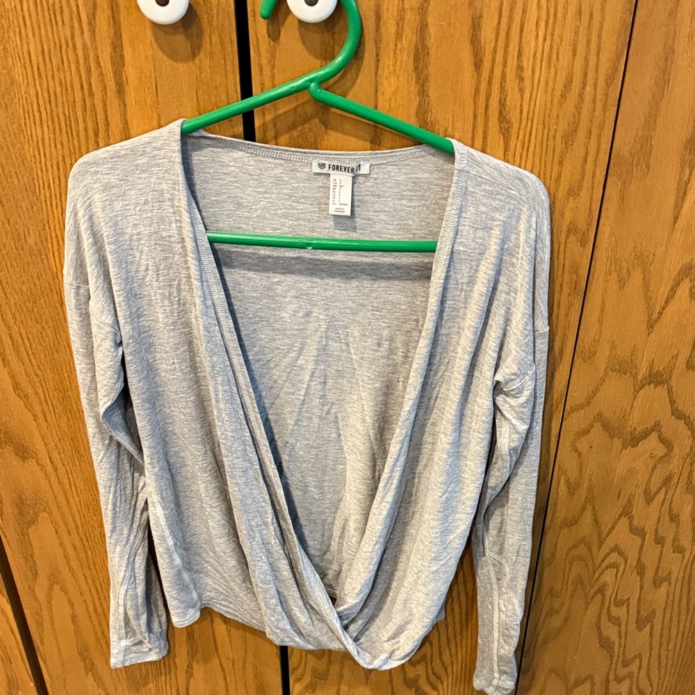 Forever 21 Light Gray Long Sleeve Open Front Cardigan